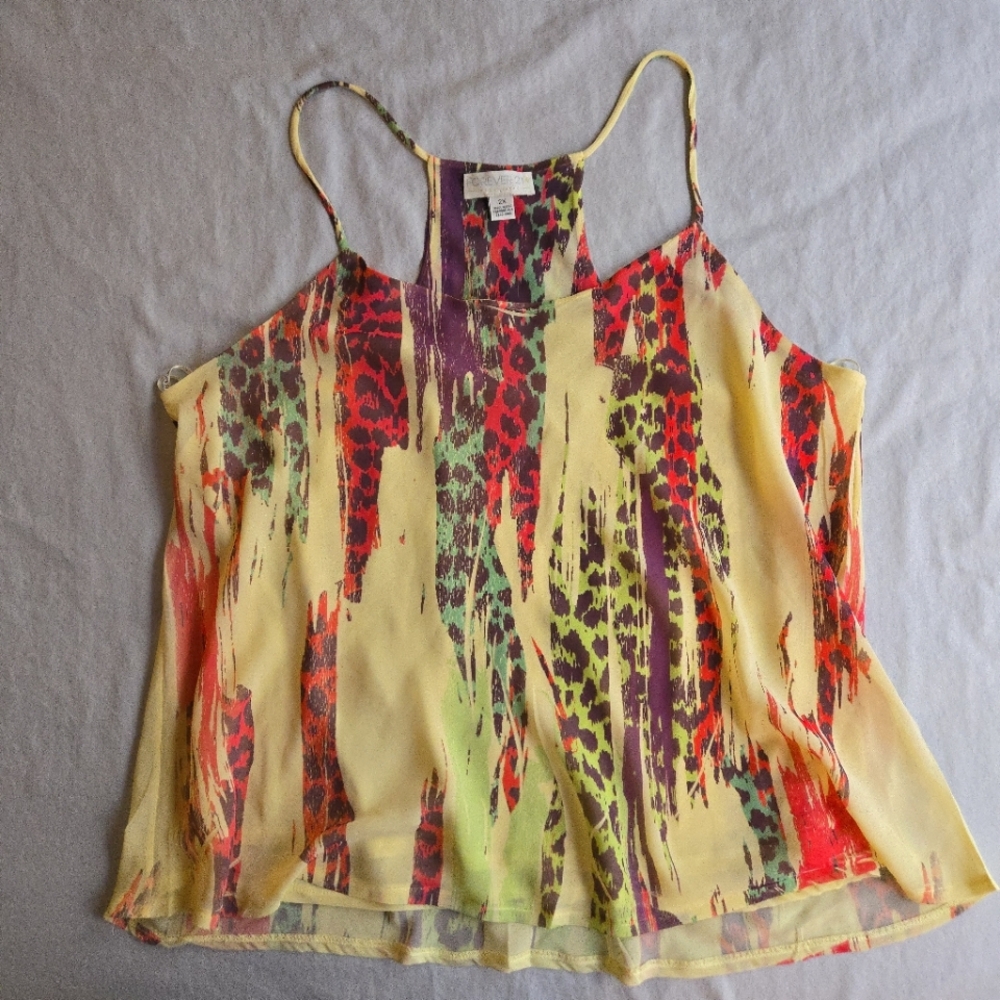 Forever 21 Plus Yellow 90s Y2K Spaghetti Strap Racerback Tank Lisa Frank 2X